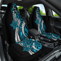 Polynesian Plumeria Floral Tattoo Pattern Car Seat Cover Blue Style