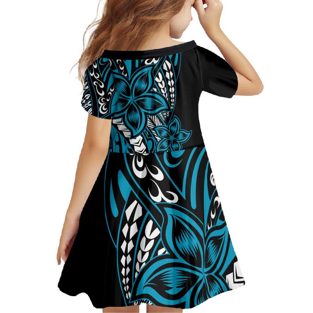 Polynesian Plumeria Floral Tattoo Pattern Family Matching Long Sleeve Bodycon Dress and Hawaiian Shirt Blue Style LT9 - Polynesian Pride