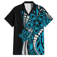 Polynesian Plumeria Floral Tattoo Pattern Family Matching Long Sleeve Bodycon Dress and Hawaiian Shirt Blue Style LT9 Dad's Shirt - Short Sleeve Blue - Polynesian Pride