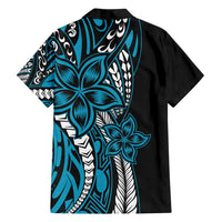 Polynesian Plumeria Floral Tattoo Pattern Family Matching Long Sleeve Bodycon Dress and Hawaiian Shirt Blue Style LT9 - Polynesian Pride