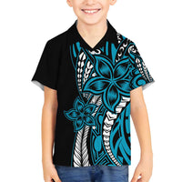 Polynesian Plumeria Floral Tattoo Pattern Family Matching Long Sleeve Bodycon Dress and Hawaiian Shirt Blue Style LT9 Son's Shirt Blue - Polynesian Pride