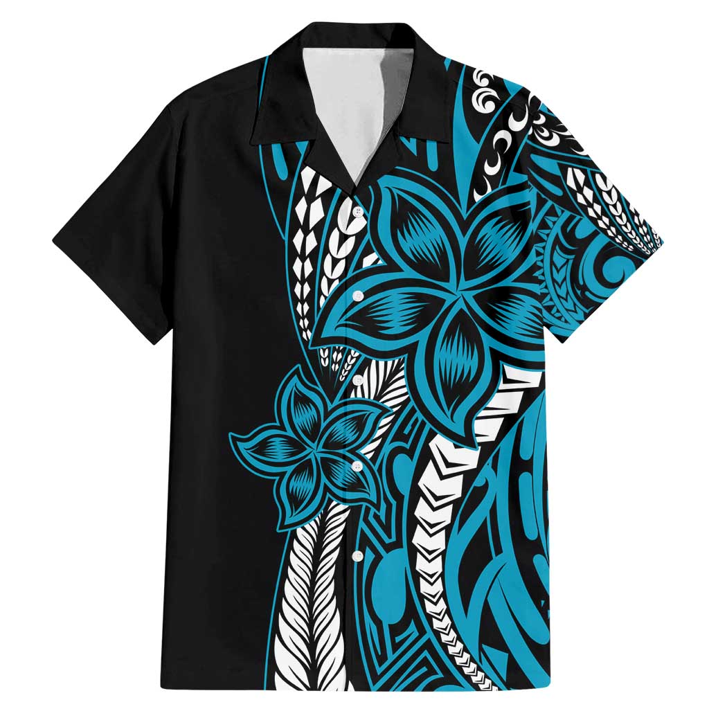 Polynesian Plumeria Floral Tattoo Pattern Family Matching Mermaid Dress and Hawaiian Shirt Blue Style LT9 Dad's Shirt - Short Sleeve Blue - Polynesian Pride