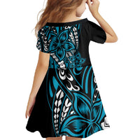 Polynesian Plumeria Floral Tattoo Pattern Family Matching Short Sleeve Bodycon Dress and Hawaiian Shirt Blue Style LT9 - Polynesian Pride