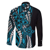 Polynesian Plumeria Floral Tattoo Pattern Family Matching Short Sleeve Bodycon Dress and Hawaiian Shirt Blue Style LT9 - Polynesian Pride