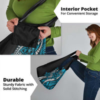 Polynesian Plumeria Floral Tattoo Pattern Grocery Bag Blue Style