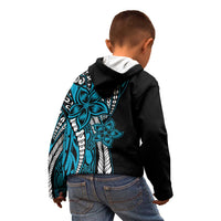 Polynesian Plumeria Floral Tattoo Pattern Kid Hoodie Bllue Style