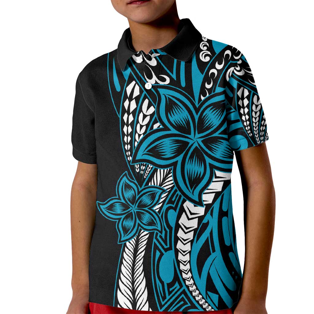 Polynesian Plumeria Floral Tattoo Pattern Kid Polo Shirt Bllue Style