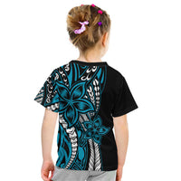 Polynesian Plumeria Floral Tattoo Pattern Kid T Shirt Bllue Style