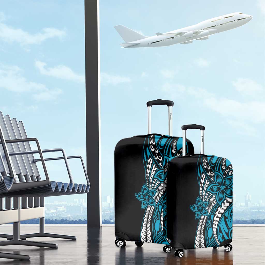 Polynesian Plumeria Floral Tattoo Pattern Luggage Cover Blue Style