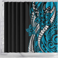 Polynesian Plumeria Floral Tattoo Pattern Shower Curtain Blue Style