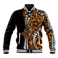 Polynesian Plumeria Floral Tattoo Pattern Baseball Jacket Gold Style