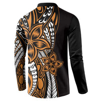 Polynesian Plumeria Floral Tattoo Pattern Button Sweatshirt Gold Style