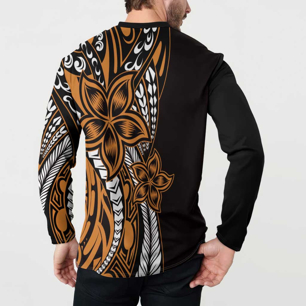 Polynesian Plumeria Floral Tattoo Pattern Button Sweatshirt Gold Style