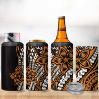 Polynesian Plumeria Floral Tattoo Pattern 4 in 1 Can Cooler Tumbler Gold Style