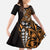 Polynesian Plumeria Floral Tattoo Pattern Family Matching Off The Shoulder Long Sleeve Dress and Hawaiian Shirt Gold Style