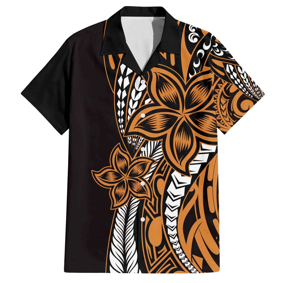 Polynesian Plumeria Floral Tattoo Pattern Family Matching Off The Shoulder Long Sleeve Dress and Hawaiian Shirt Gold Style