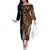 Polynesian Plumeria Floral Tattoo Pattern Family Matching Off The Shoulder Long Sleeve Dress and Hawaiian Shirt Gold Style