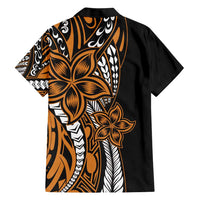 Polynesian Plumeria Floral Tattoo Pattern Family Matching Short Sleeve Bodycon Dress and Hawaiian Shirt Gold Style LT9 - Polynesian Pride