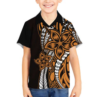 Polynesian Plumeria Floral Tattoo Pattern Family Matching Short Sleeve Bodycon Dress and Hawaiian Shirt Gold Style LT9 Son's Shirt Gold - Polynesian Pride