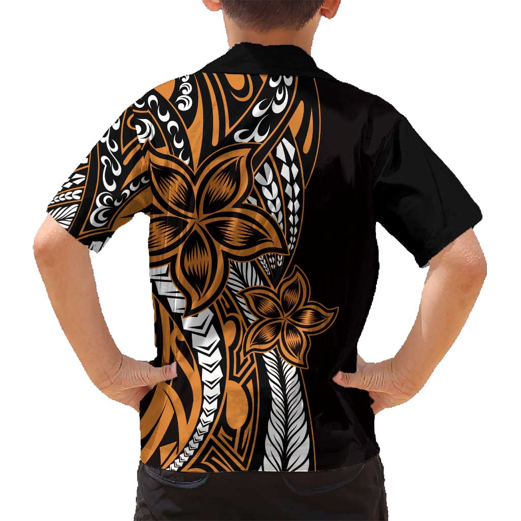 Polynesian Plumeria Floral Tattoo Pattern Family Matching Summer Maxi Dress and Hawaiian Shirt Gold Style LT9 - Polynesian Pride