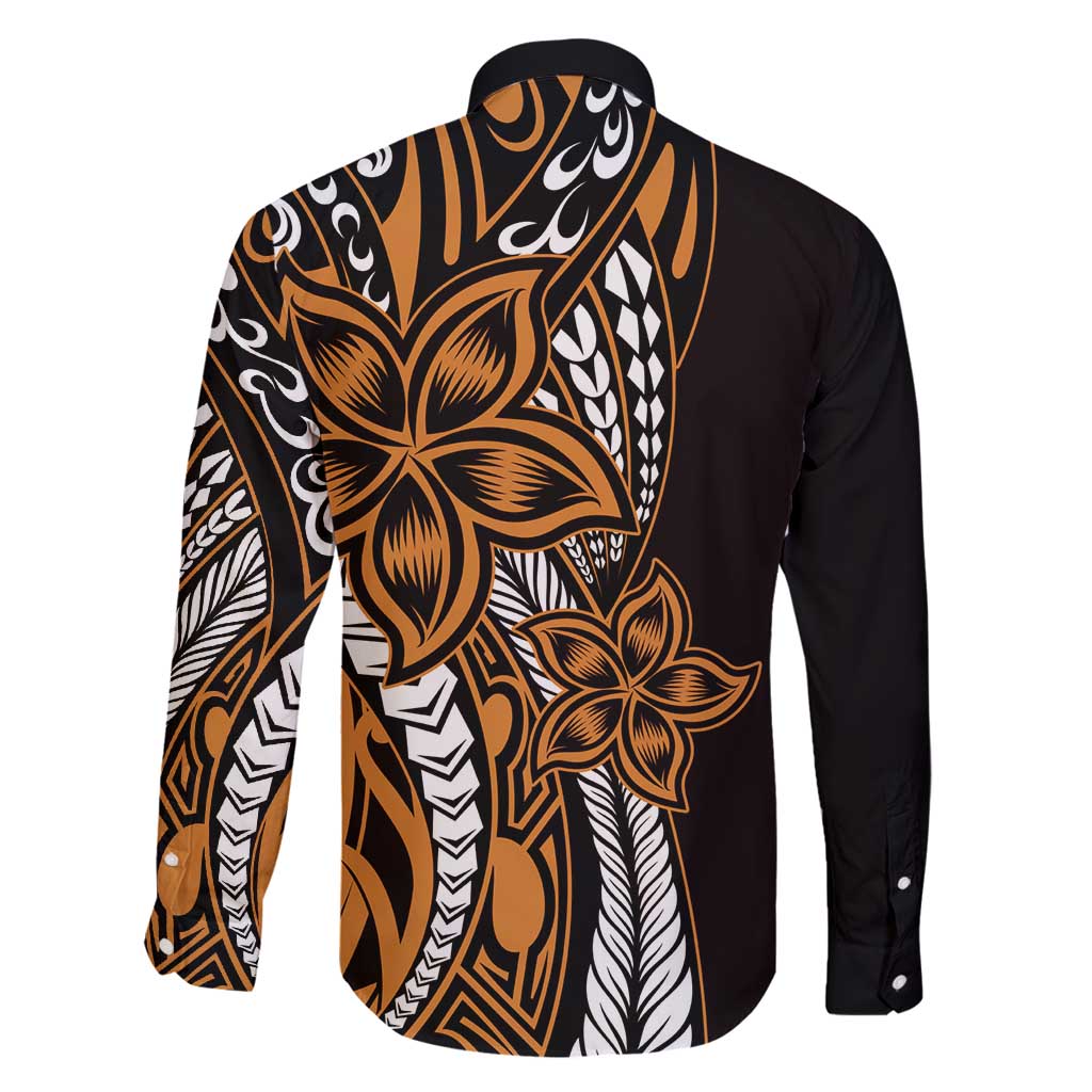 Polynesian Plumeria Floral Tattoo Pattern Family Matching Summer Maxi Dress and Hawaiian Shirt Gold Style LT9 - Polynesian Pride