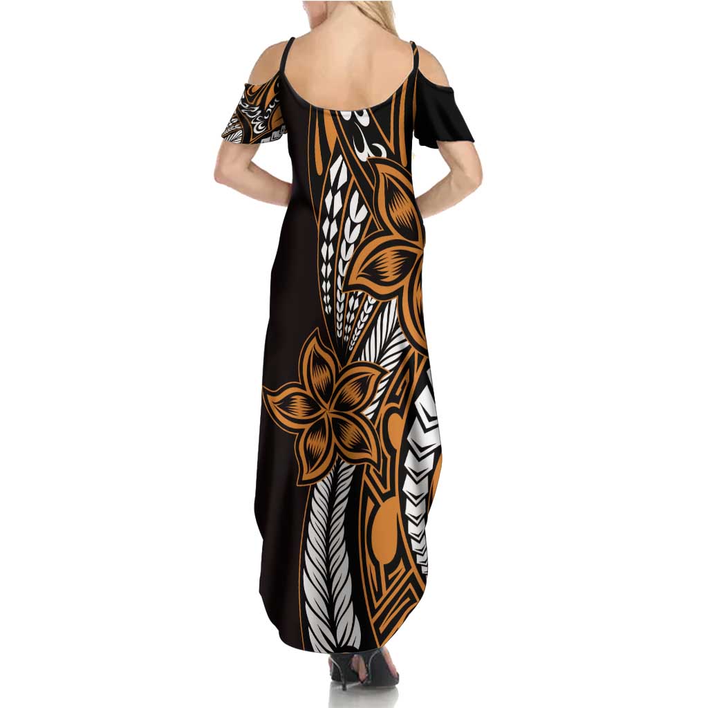Polynesian Plumeria Floral Tattoo Pattern Family Matching Summer Maxi Dress and Hawaiian Shirt Gold Style LT9 - Polynesian Pride