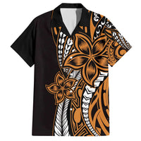 Polynesian Plumeria Floral Tattoo Pattern Family Matching Tank Maxi Dress and Hawaiian Shirt Gold Style