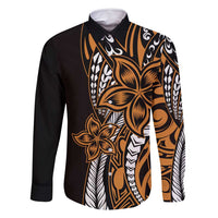 Polynesian Plumeria Floral Tattoo Pattern Family Matching Tank Maxi Dress and Hawaiian Shirt Gold Style