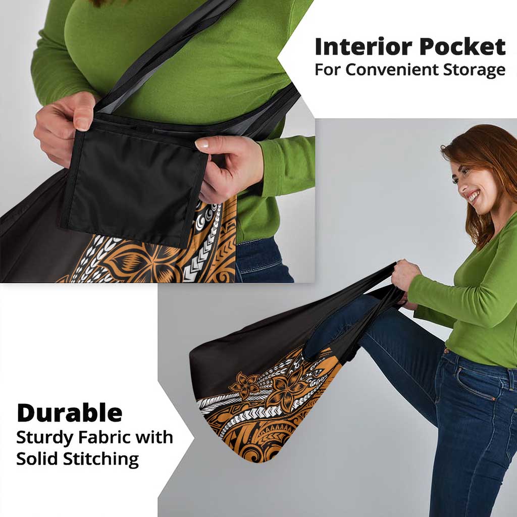 Polynesian Plumeria Floral Tattoo Pattern Grocery Bag Gold Style