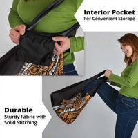 Polynesian Plumeria Floral Tattoo Pattern Grocery Bag Gold Style