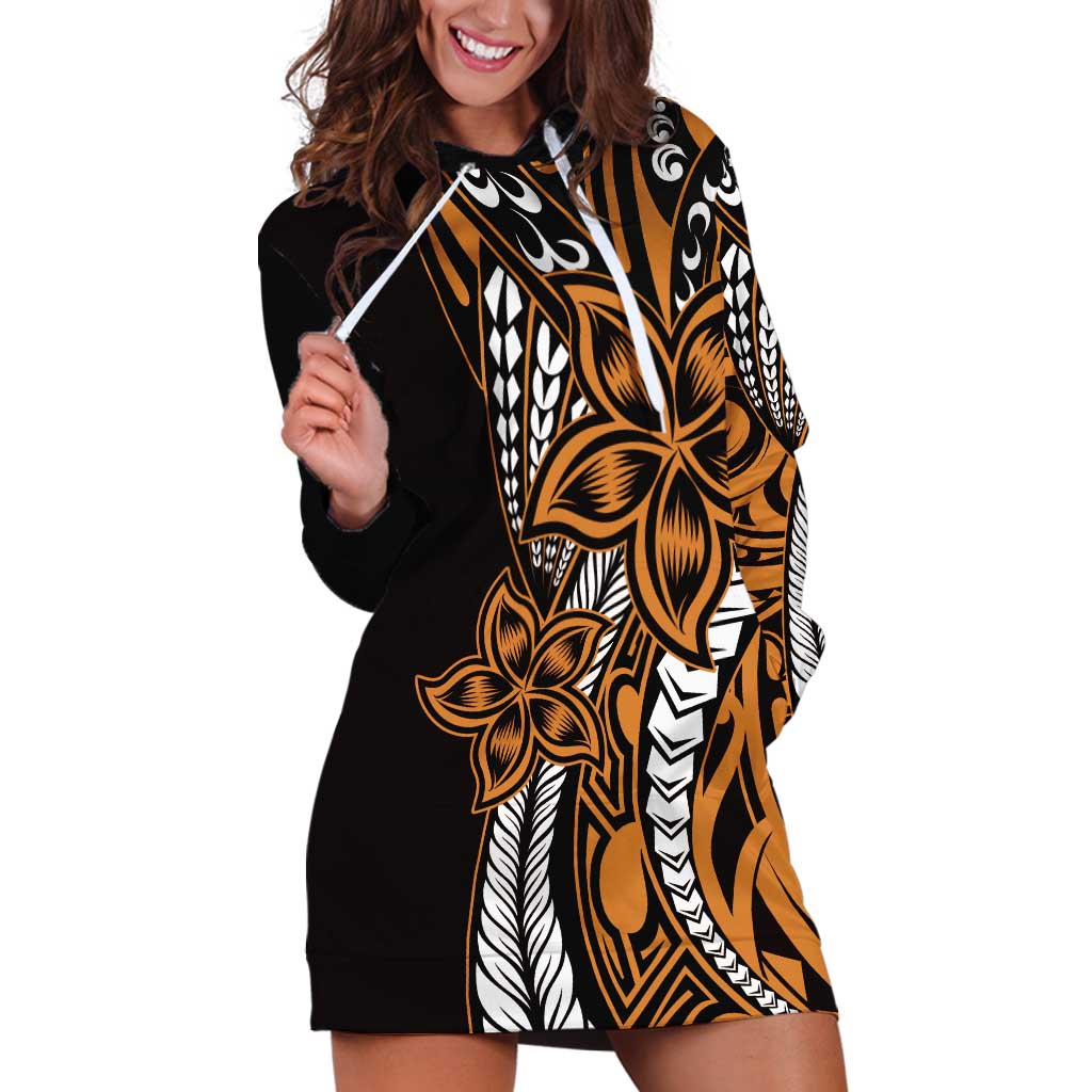 Polynesian Plumeria Floral Tattoo Pattern Hoodie Dress Gold Style