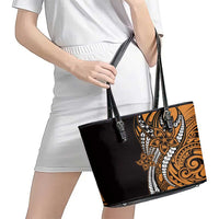 Polynesian Plumeria Floral Tattoo Pattern Leather Tote Bag Gold Style