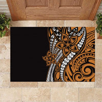 Polynesian Plumeria Floral Tattoo Pattern Rubber Doormat Gold Style