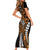 Polynesian Plumeria Floral Tattoo Pattern Short Sleeve Bodycon Dress Gold Style