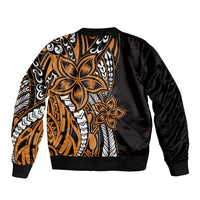 Polynesian Plumeria Floral Tattoo Pattern Sleeve Zip Bomber Jacket Gold Style