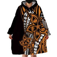 Polynesian Plumeria Floral Tattoo Pattern Wearable Blanket Hoodie Gold Style