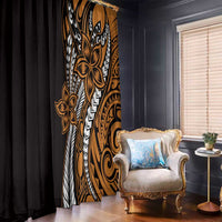 Polynesian Plumeria Floral Tattoo Pattern Window Curtain Gold Style