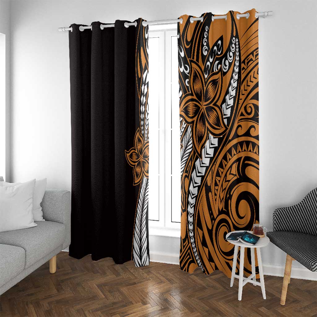 Polynesian Plumeria Floral Tattoo Pattern Window Curtain Gold Style