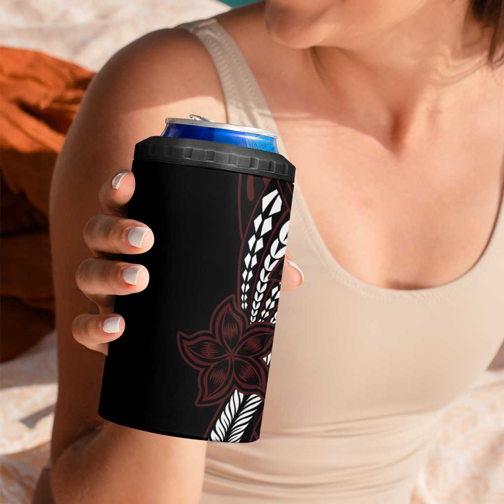 Polynesian Plumeria Floral Tattoo Pattern 4 in 1 Can Cooler Tumbler Oxblood Style