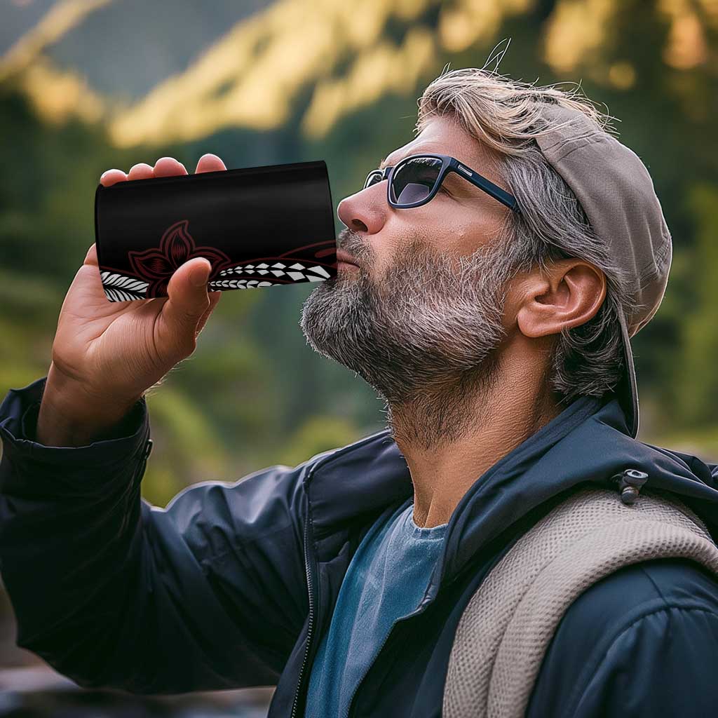 Polynesian Plumeria Floral Tattoo Pattern 4 in 1 Can Cooler Tumbler Oxblood Style