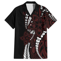 Polynesian Plumeria Floral Tattoo Pattern Family Matching Long Sleeve Bodycon Dress and Hawaiian Shirt Oxblood Style LT9 Dad's Shirt - Short Sleeve Oxblood - Polynesian Pride