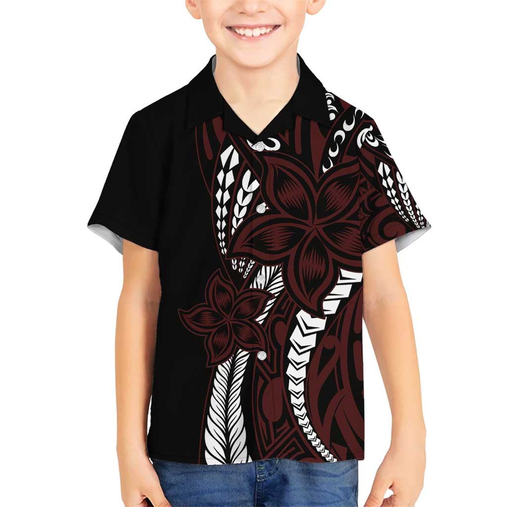 Polynesian Plumeria Floral Tattoo Pattern Family Matching Long Sleeve Bodycon Dress and Hawaiian Shirt Oxblood Style LT9 Son's Shirt Oxblood - Polynesian Pride