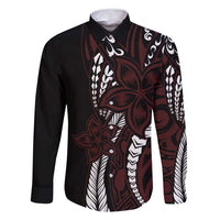 Polynesian Plumeria Floral Tattoo Pattern Family Matching Mermaid Dress and Hawaiian Shirt Oxblood Style LT9 Dad's Shirt - Long Sleeve Oxblood - Polynesian Pride