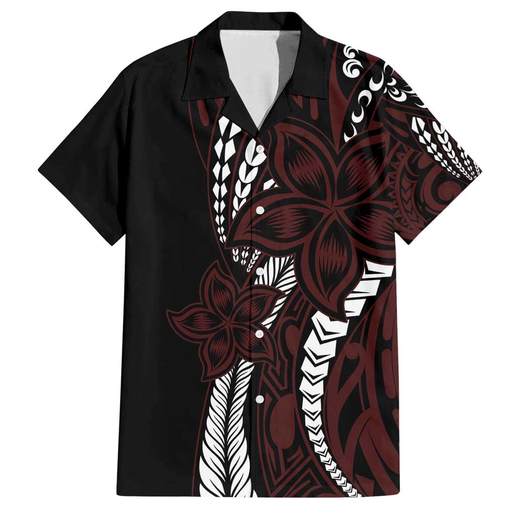 Polynesian Plumeria Floral Tattoo Pattern Family Matching Off Shoulder Maxi Dress and Hawaiian Shirt Oxblood Style