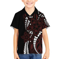 Polynesian Plumeria Floral Tattoo Pattern Family Matching Off Shoulder Short Dress and Hawaiian Shirt Oxblood Style