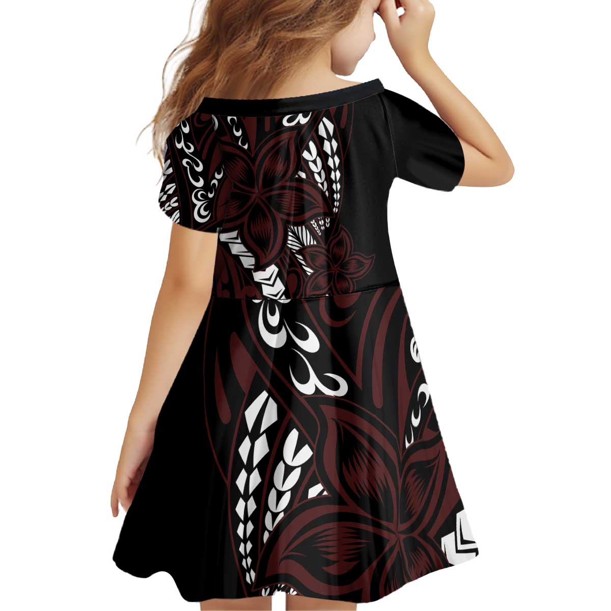 Polynesian Plumeria Floral Tattoo Pattern Family Matching Puletasi and Hawaiian Shirt Oxblood Style LT9 - Polynesian Pride