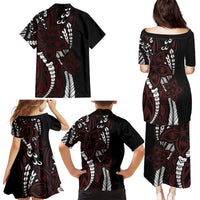 Polynesian Plumeria Floral Tattoo Pattern Family Matching Puletasi and Hawaiian Shirt Oxblood Style LT9 - Polynesian Pride