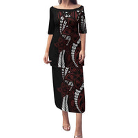 Polynesian Plumeria Floral Tattoo Pattern Family Matching Puletasi and Hawaiian Shirt Oxblood Style LT9 Mom's Dress Oxblood - Polynesian Pride