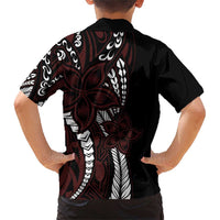 Polynesian Plumeria Floral Tattoo Pattern Family Matching Short Sleeve Bodycon Dress and Hawaiian Shirt Oxblood Style LT9 - Polynesian Pride