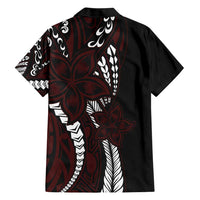 Polynesian Plumeria Floral Tattoo Pattern Family Matching Short Sleeve Bodycon Dress and Hawaiian Shirt Oxblood Style LT9 - Polynesian Pride